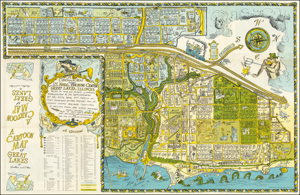 A Cartoon Map Of The Us Naval Training Center At Great Lakes - chicago 1949 roblox map