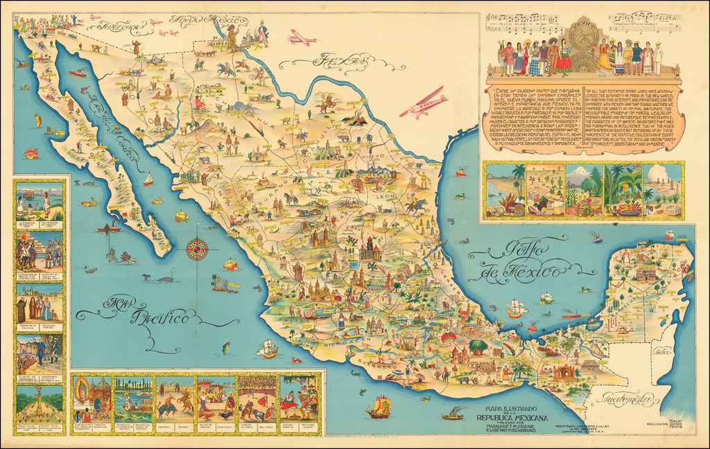 Mapa Ilustrado De La Republica Mexicana Publicado Por Margaret M Crane Eugenio Fischgrund