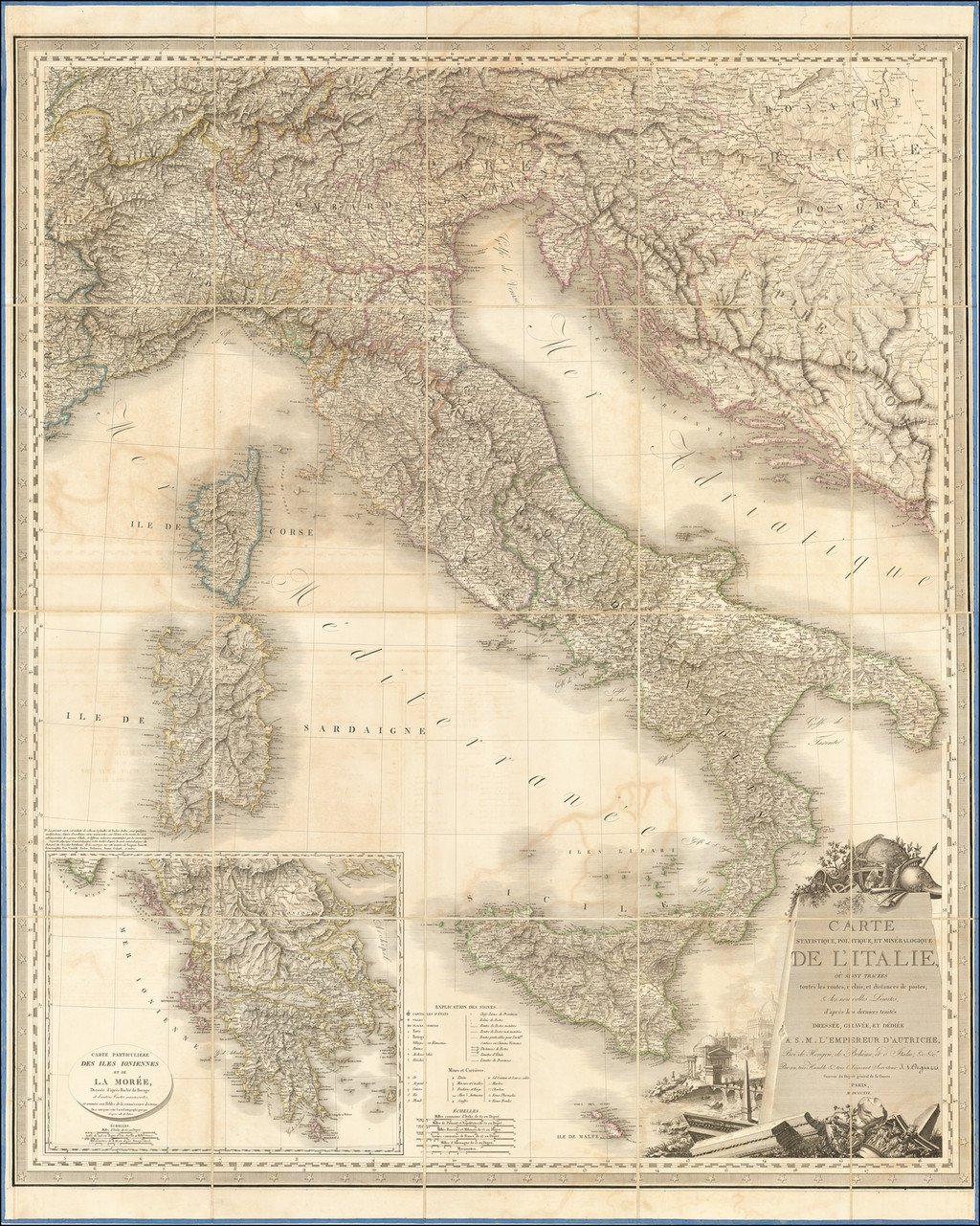 Carte Statistique Politique Et Mineralogique De L Italie Ou Sont Tracees Toutes Les Routes Relais Et Distances De Postes Les Nouelles Limites D Apres Les Derniers Traites Mdcccxvi Barry