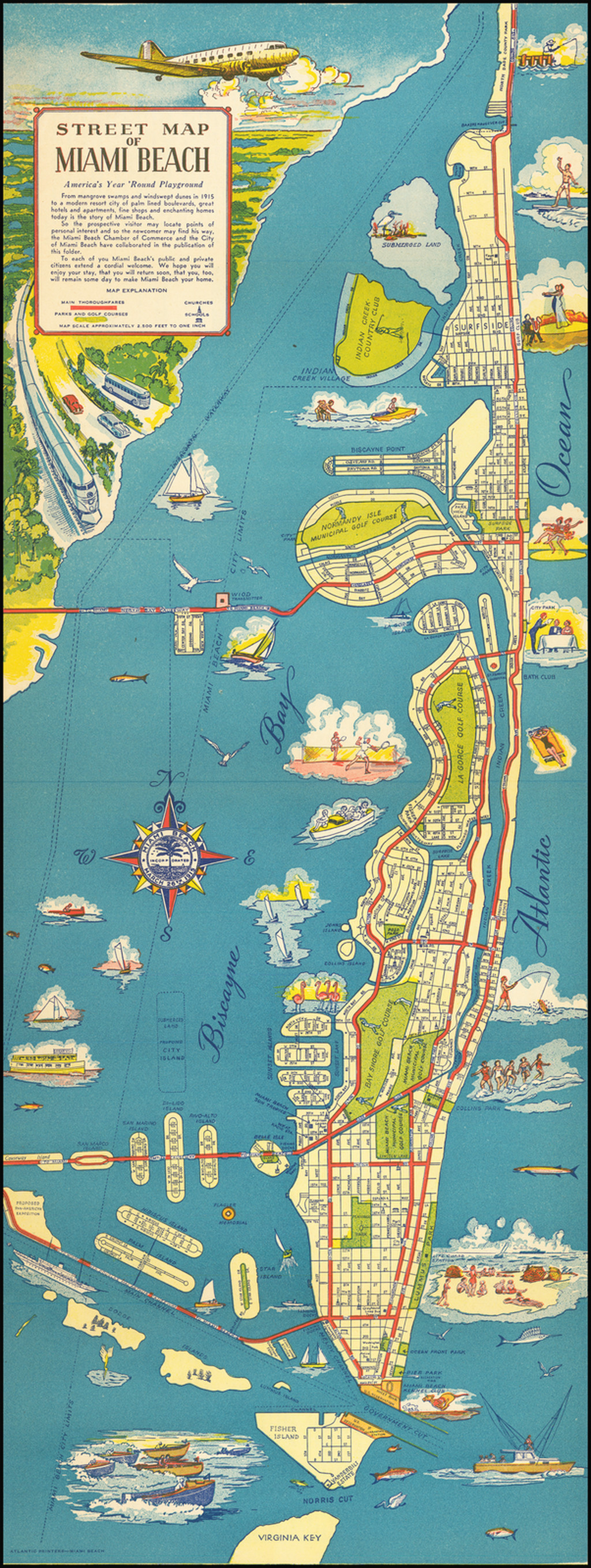 1953 Miami Beach Vintage Road Map and Guide