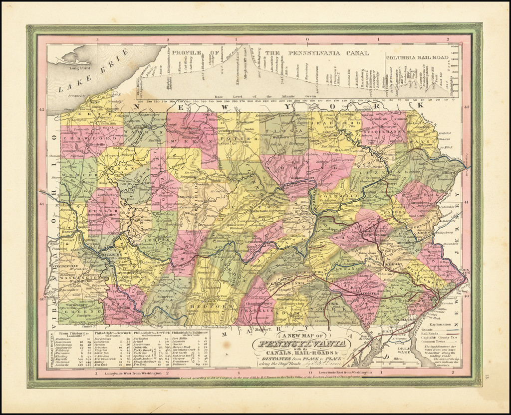 A New Map of Pennsylvania with Its Canals, RailRoads & Distances from
