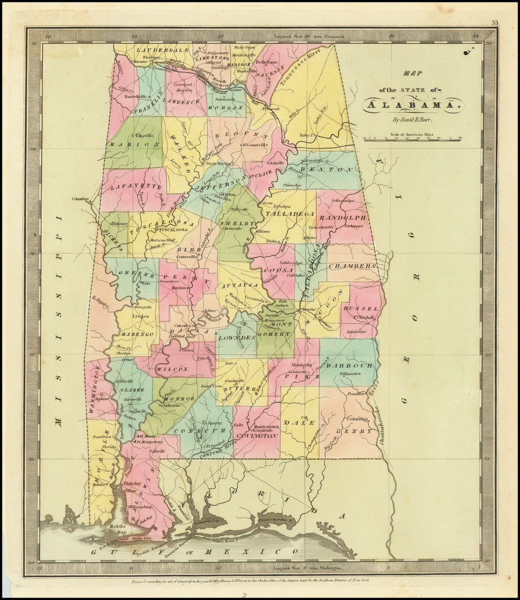 Map Of The State Of Alabama By David Burr Barry Lawrence Ruderman