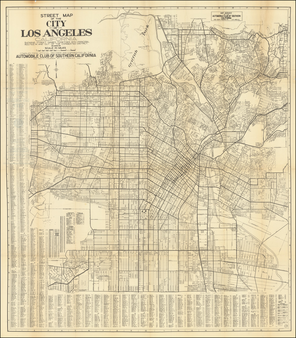 Street Map of the City of Los Angeles California Showing Street Names ...