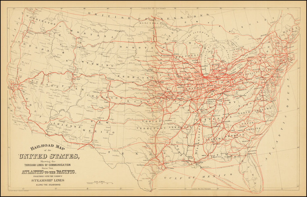 Railroad Map of the United States, Showing the Through Lines of ...