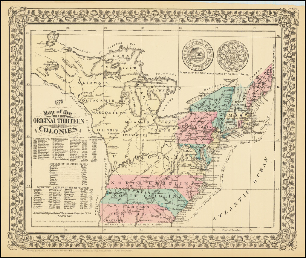 1776 Map of the Original Thirteen Colonies Barry Lawrence Ruderman