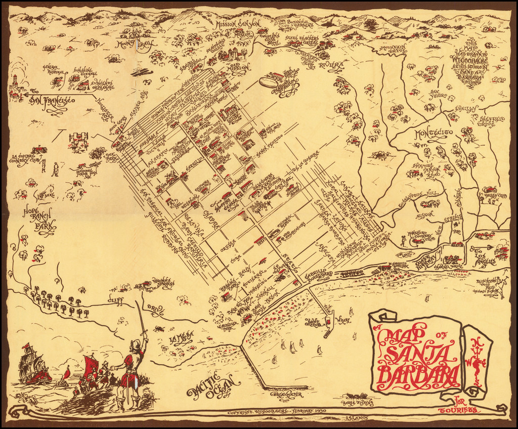 A Map of Santa Barbara For Tourists - Barry Lawrence Ruderman Antique ...