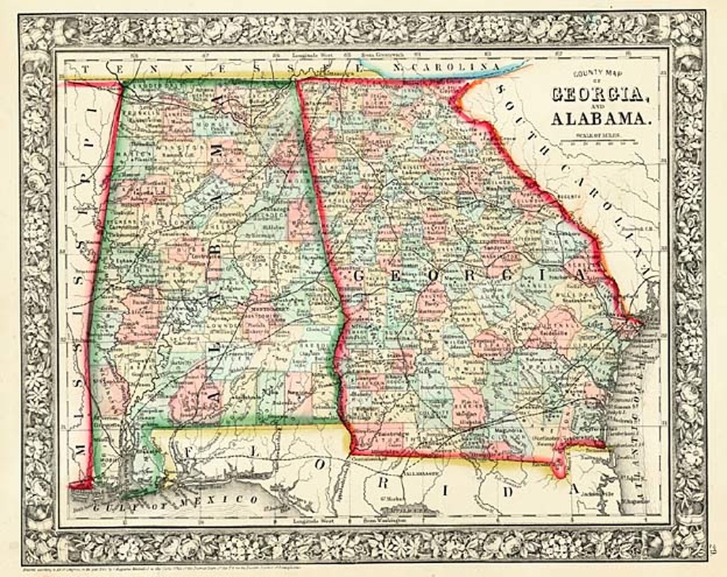 County Map of and Alabama Barry Lawrence Ruderman Antique