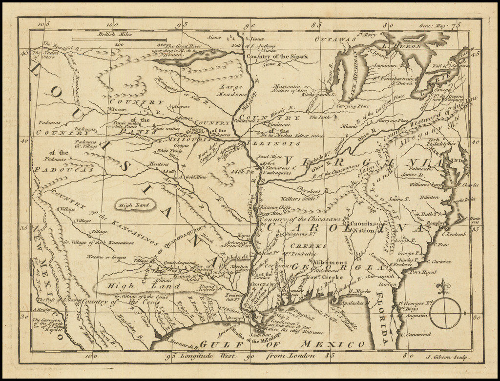 Untitle map. Карта Луизиана 1763. Colonial America Map.