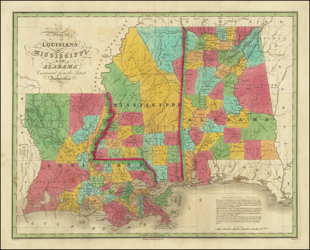 Map of Louisiana, Mississippi and Alabama, Constructed From the Latest Authorities Barry