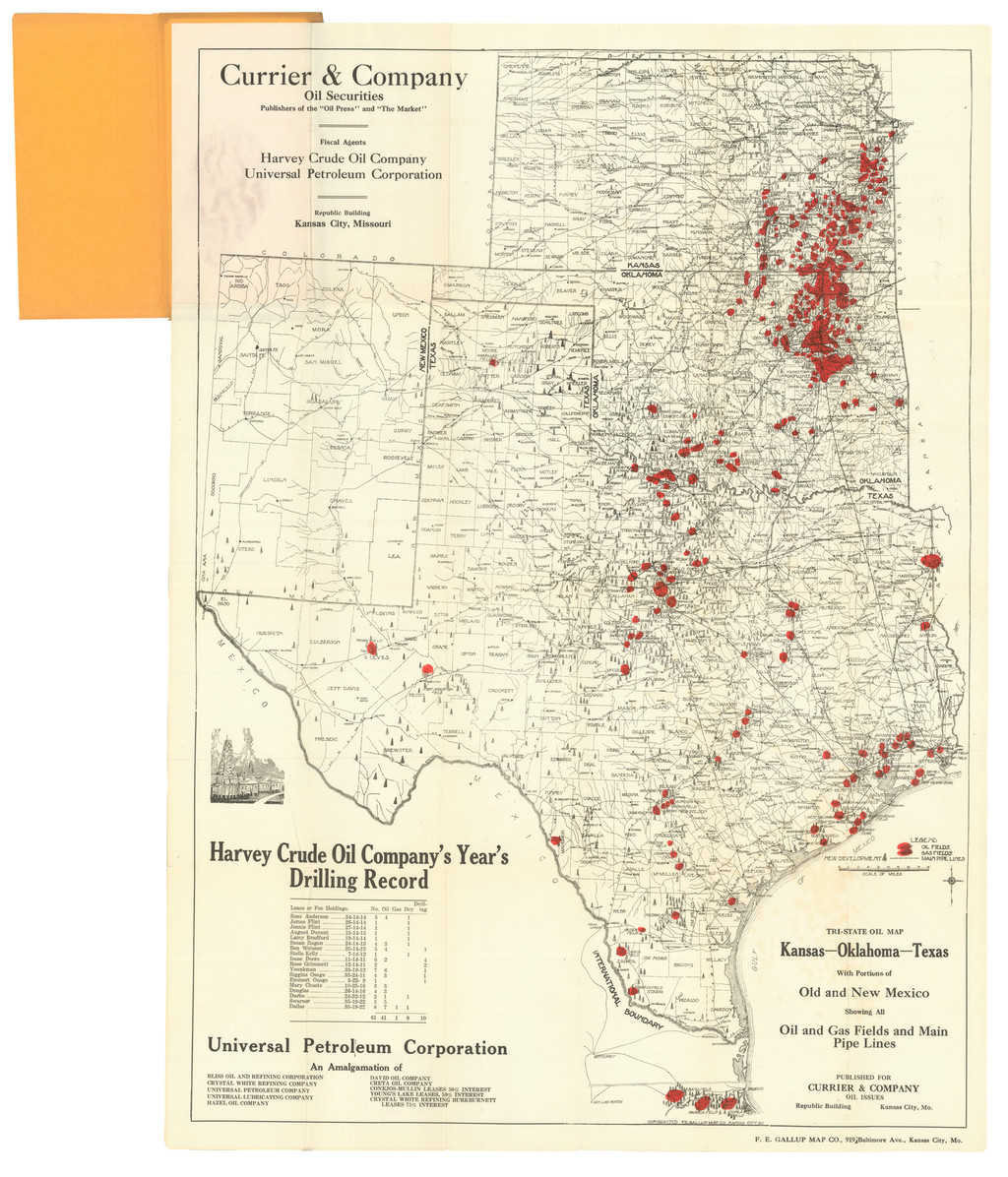 TriState Oil Map of Kansas, Oklahoma and Texas with portions of Old