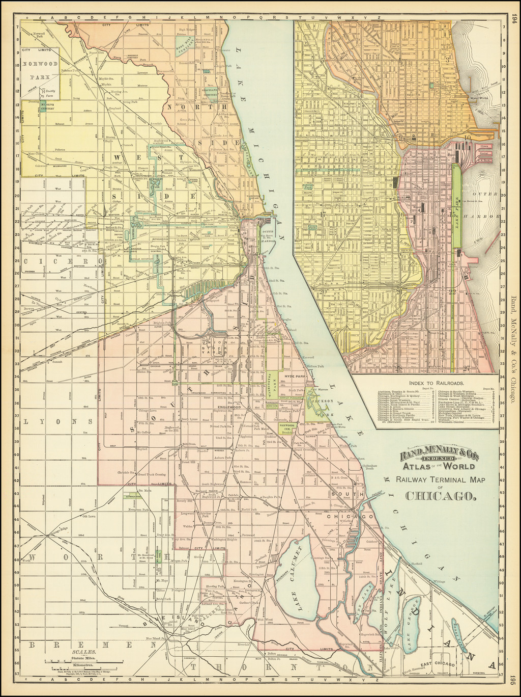 Railway Terminal Map of Chicago - Barry Lawrence Ruderman Antique Maps Inc.