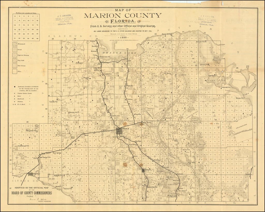 Map Of Marion County Florida From Us Surveys And Other Official Sources Showing All Lands 6714