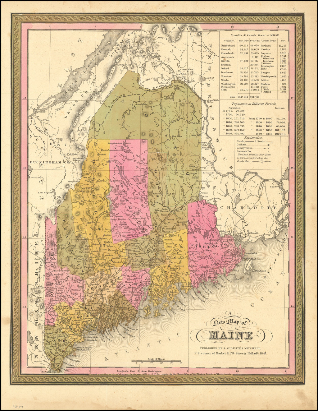 A New Map Of Maine 1847 Barry Lawrence Ruderman Antique Maps Inc   89615 