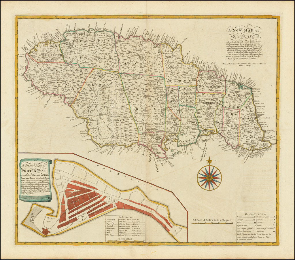 A New Map of Jamaica. In which the Several Towns Forts & Settlements