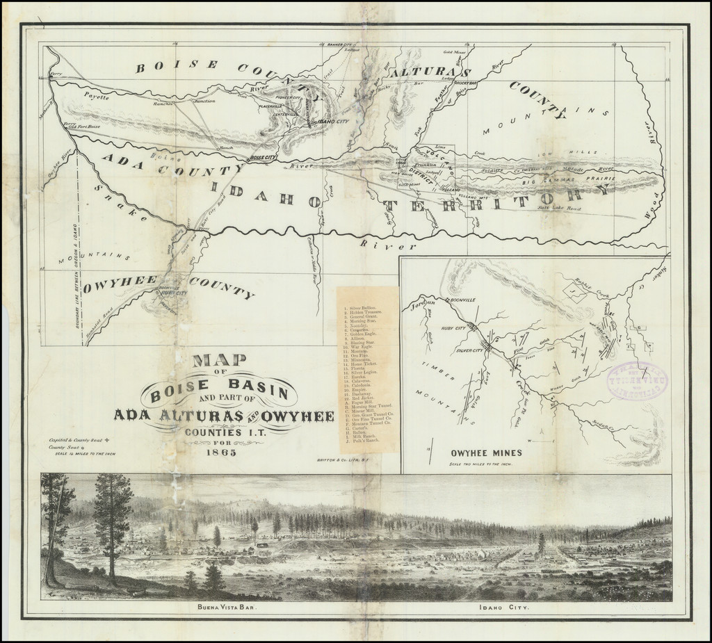 [Idaho Gold Rush] Map of Boise Basin and Part of Ada, Alturas, and