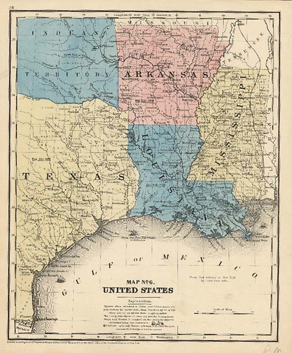 Map of Louisiana, Mississippi and Arkansas.