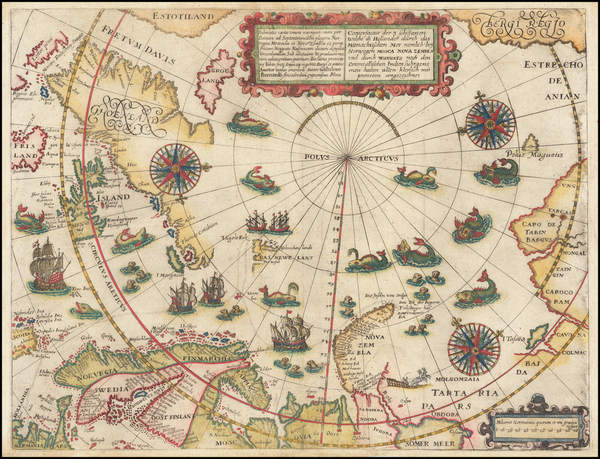 32-Northern Hemisphere, Polar Maps, Atlantic Ocean, Russia and Scandinavia Map By Theodor De Bry