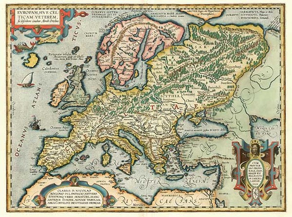 58-Europe, Europe, British Isles and Mediterranean Map By Abraham Ortelius