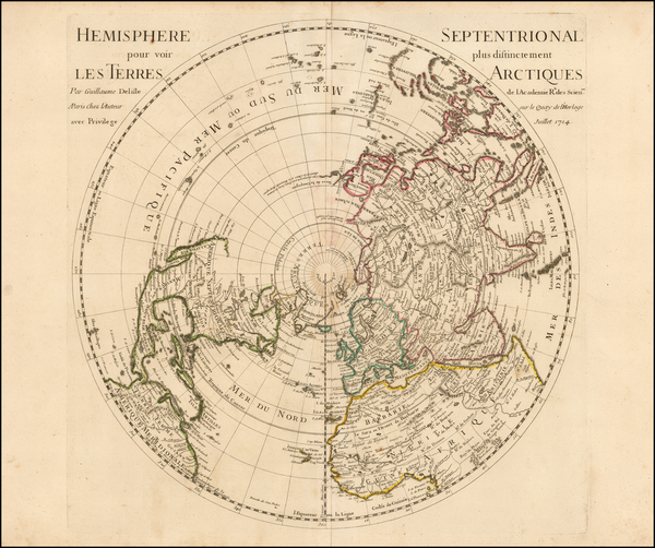 71-Northern Hemisphere, Polar Maps and Pacific Map By Guillaume De L'Isle