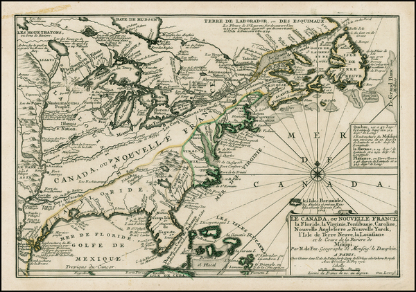 66-United States and Canada Map By Nicolas de Fer