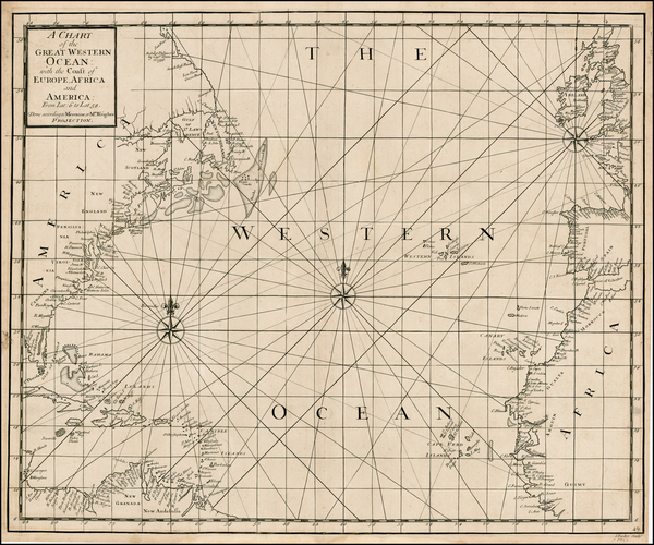 51-Atlantic Ocean, South, Southeast, Mexico, Caribbean and Central America Map By John Senex / Edm