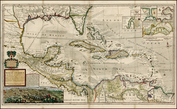 91-South, Southeast, Texas, Caribbean and Central America Map By Hermann Moll