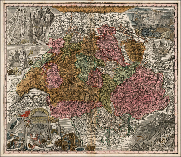 16-Switzerland Map By Matthaus Seutter