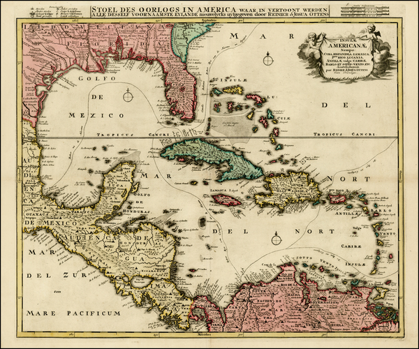 28-Florida, South, Southeast, Caribbean and Central America Map By Reiner & Joshua Ottens