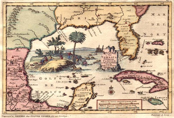 28-South, Southeast, Texas and Caribbean Map By Pieter van der Aa