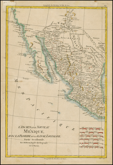 60-Texas, Southwest, Mexico and Baja California Map By Rigobert Bonne