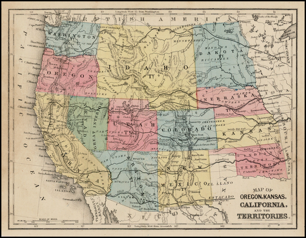 35-Plains, Southwest, Rocky Mountains and California Map By Samuel Butler