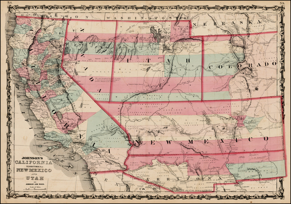 76-Southwest, Rocky Mountains and California Map By Benjamin P Ward  &  Alvin Jewett Johnson