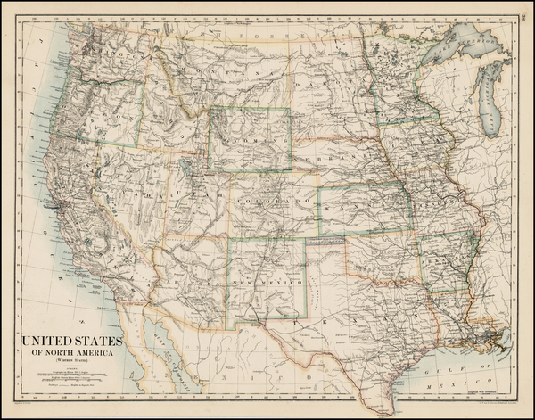 34-Southwest, Rocky Mountains and California Map By W. & A.K. Johnston