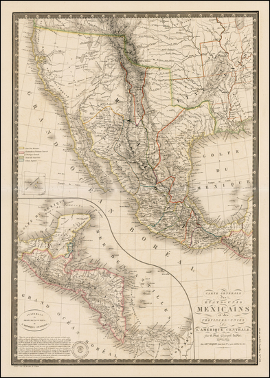 51-Texas, Southwest, Rocky Mountains, Mexico, Baja California and California Map By Adrien-Hubert 