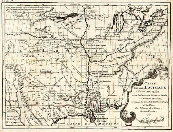 32-South, Texas, Midwest and Plains Map By Antoine-Simon Le Page du Pratz