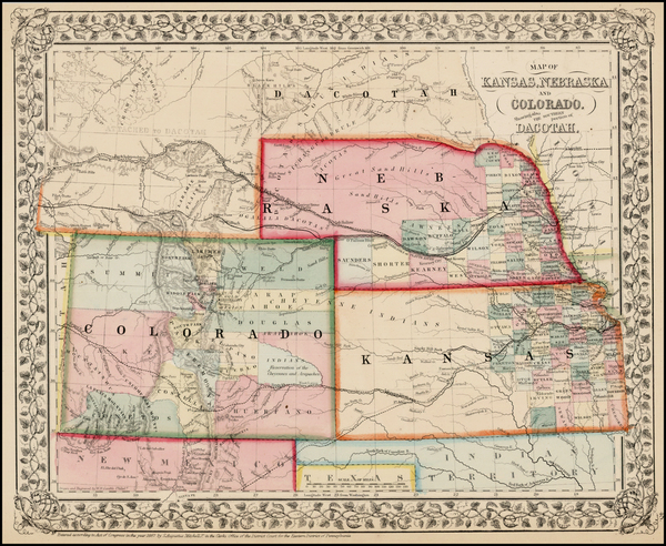 45-Plains, Southwest and Rocky Mountains Map By Samuel Augustus Mitchell Jr.