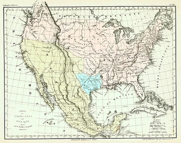 25-Texas, Mexico and California Map By Conrad Malte-Brun