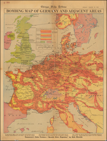 50-Europe, British Isles, France, World War II and Germany Map By Chicago  Daily Tribune