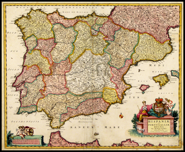 53-Spain and Portugal Map By Nicolaes Visscher I