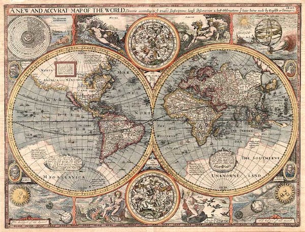44-World, World, Celestial Maps and Curiosities Map By John Speed
