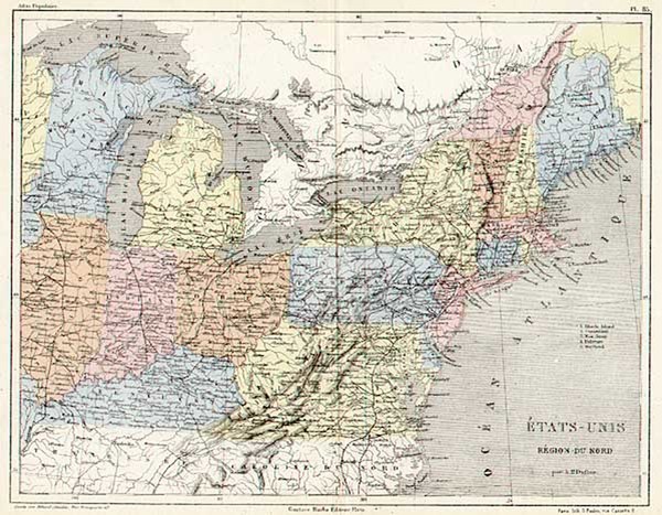 30-New England, Mid-Atlantic and Midwest Map By Adolphe Hippolyte Dufour