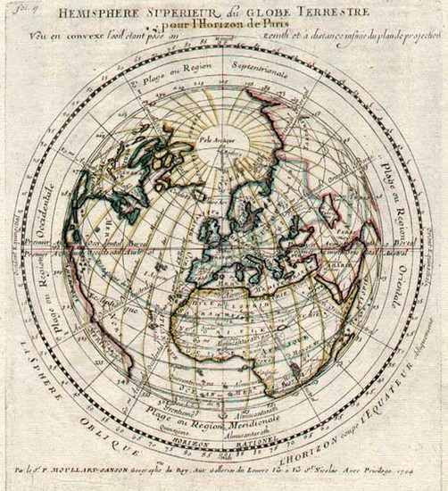 29-World, Northern Hemisphere, Polar Maps and Atlantic Ocean Map By Pierre Moullart-Sanson