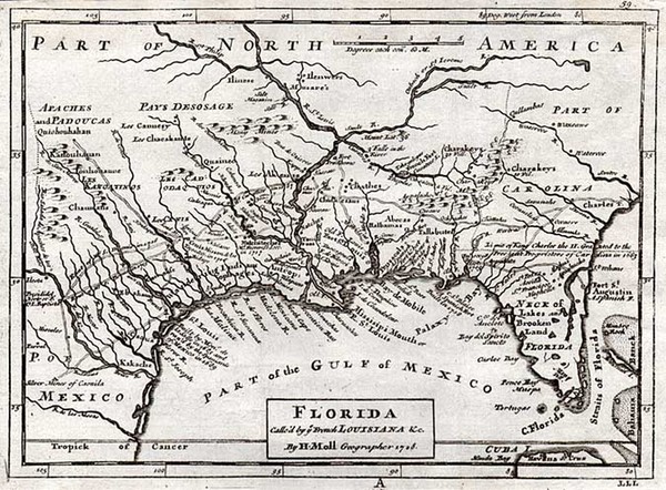 16-South, Southeast, Texas and Southwest Map By Herman Moll