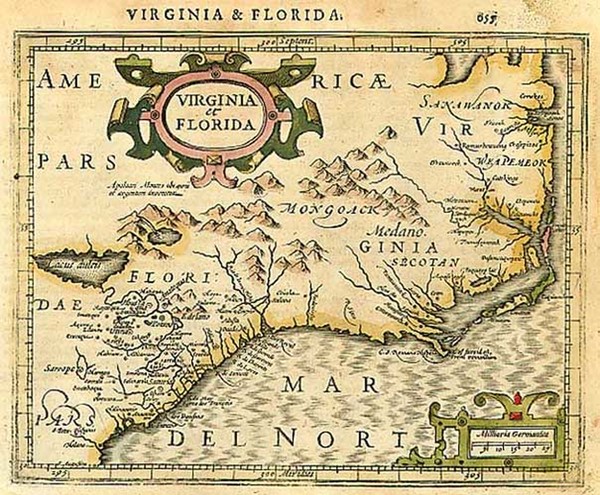 72-Mid-Atlantic and Southeast Map By Jodocus Hondius