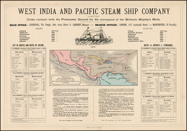 45-Mexico, Caribbean, Central America and South America Map By West India and Pacific Steam Ship C