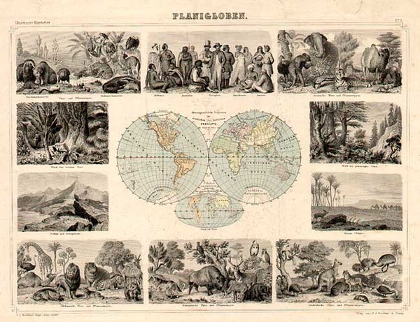 56-World and World Map By Friedrich Arnold Brockhaus