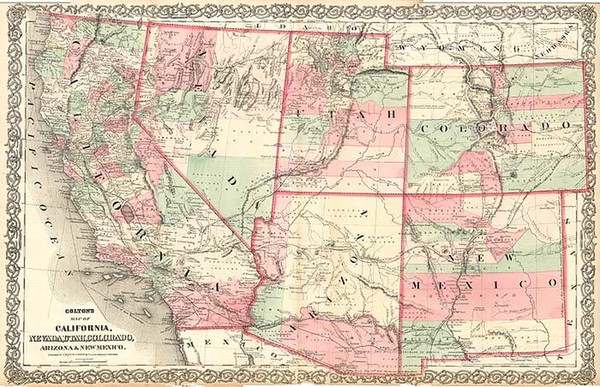 28-Southwest, Rocky Mountains and California Map By G.W.  & C.B. Colton