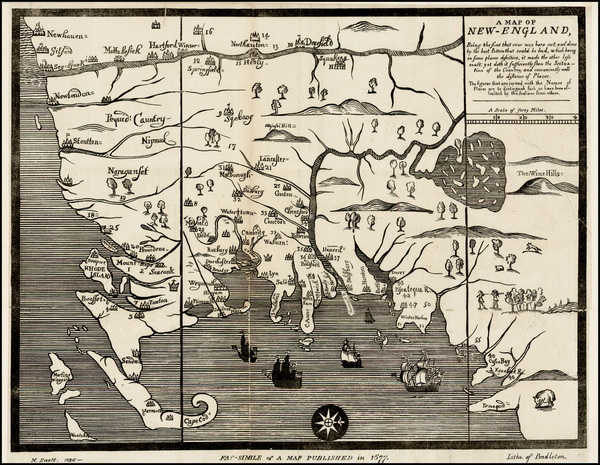 50-New England and Massachusetts Map By John Foster / Moses Swett