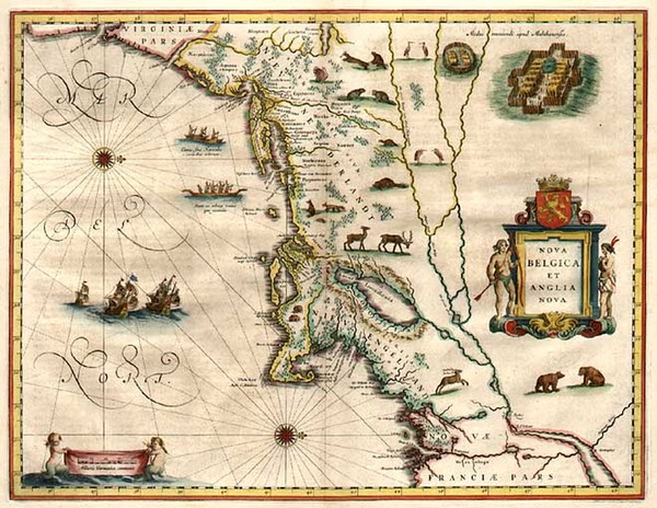 94-New England and Mid-Atlantic Map By Willem Janszoon Blaeu