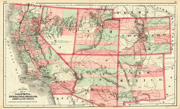 37-Southwest, Rocky Mountains and California Map By G.W.  & C.B. Colton